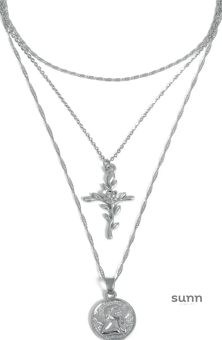 Cataleya Vintage Multi-Layer Cross Necklace