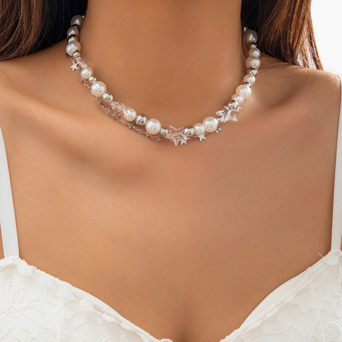 Catalia Layered Pearl Star Necklace [NGGVBT60]