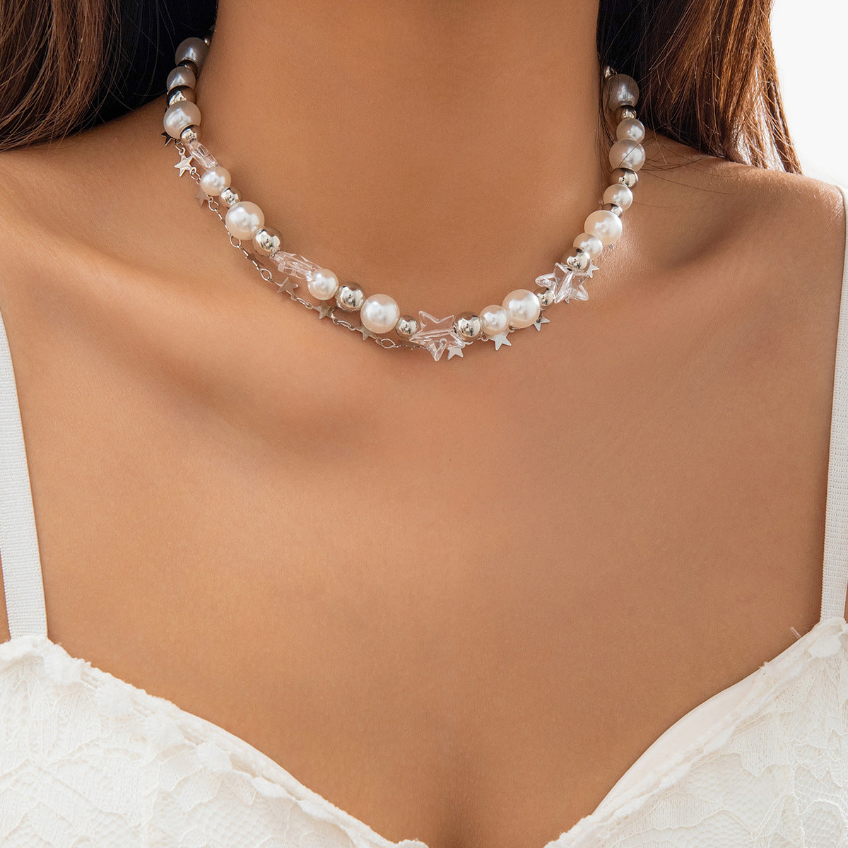 Catalia Layered Pearl Star Necklace [NGGVBT60]