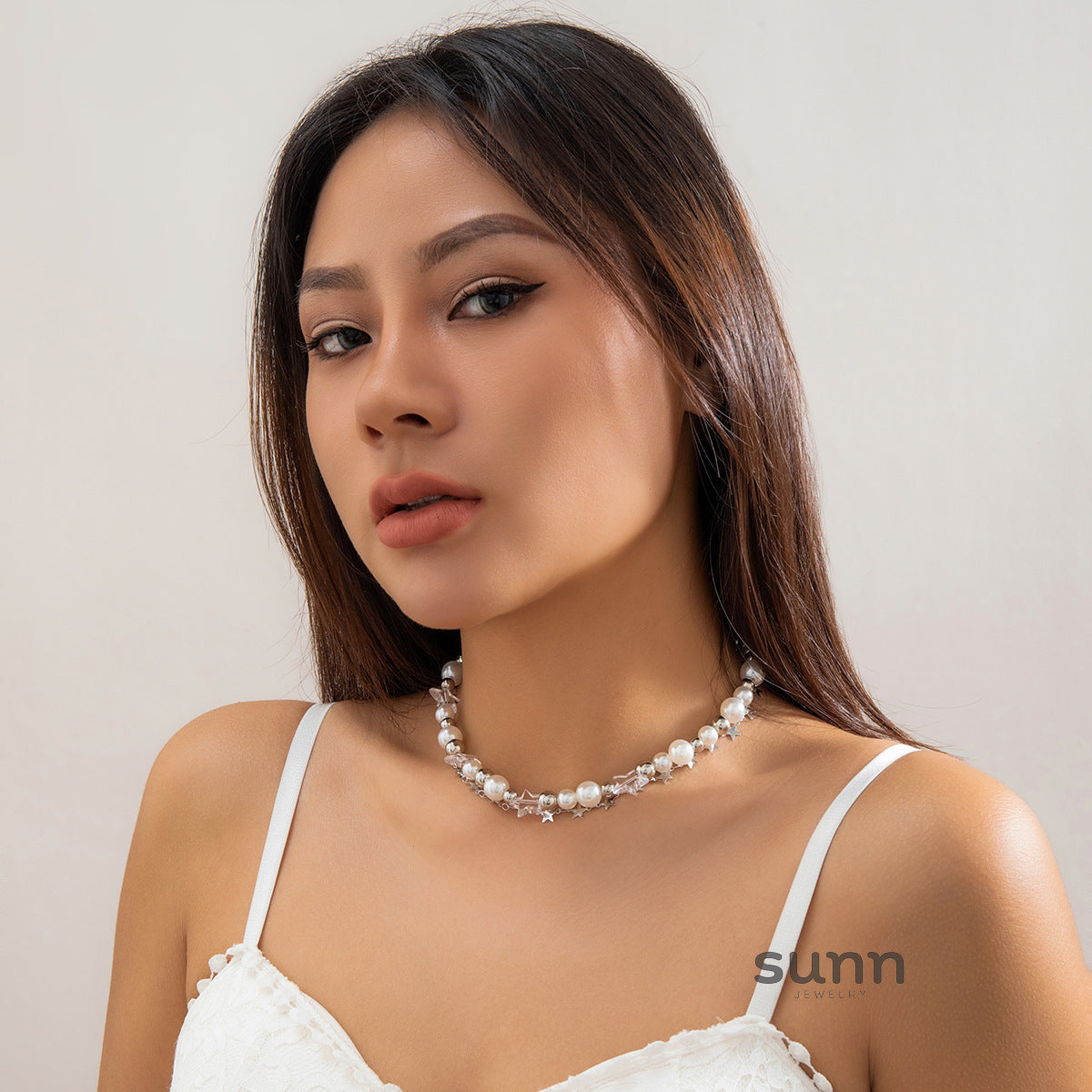 Catalia Layered Pearl Star Necklace [DQQ76K3E]