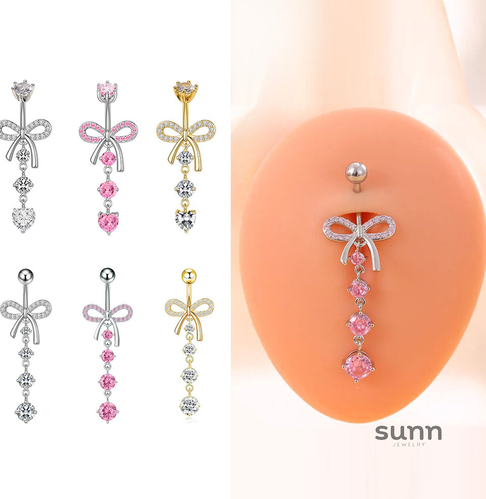 Catelyn Bow Zircon Navel Ring [MDS8DNFV]