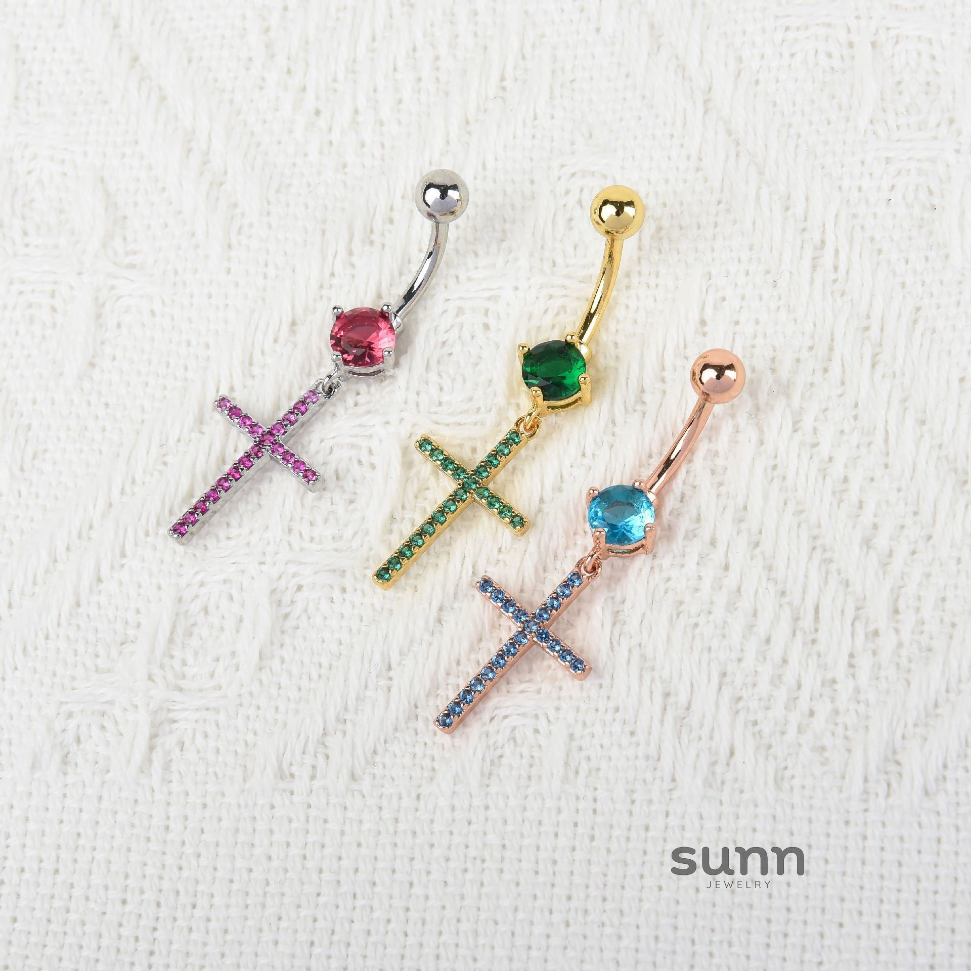 Catherine Zircon Cross Navel Ring [OKJQN517]