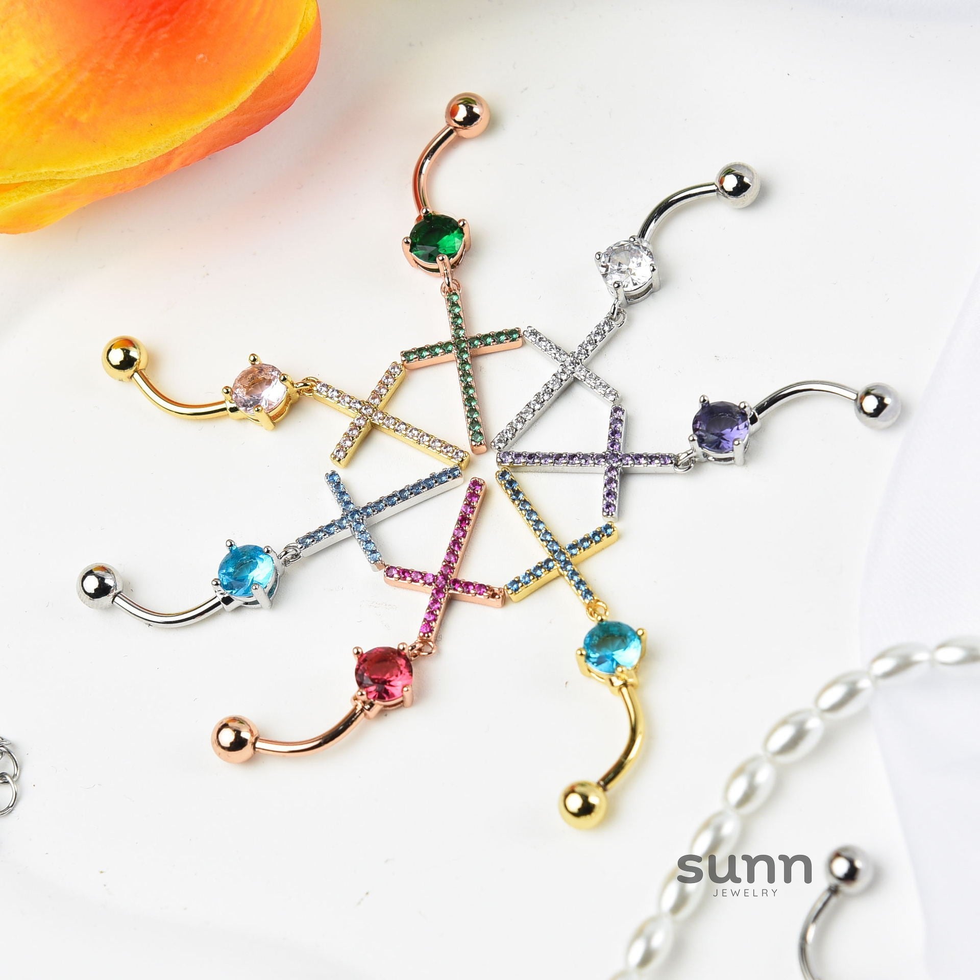 Catherine Zircon Cross Navel Ring [937TYMMU]