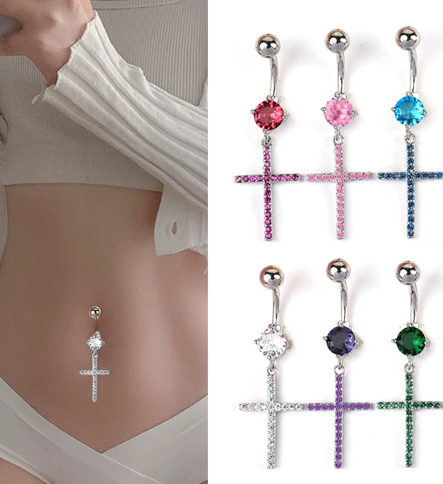 Catherine Zircon Cross Navel Ring [IS71DDVW]