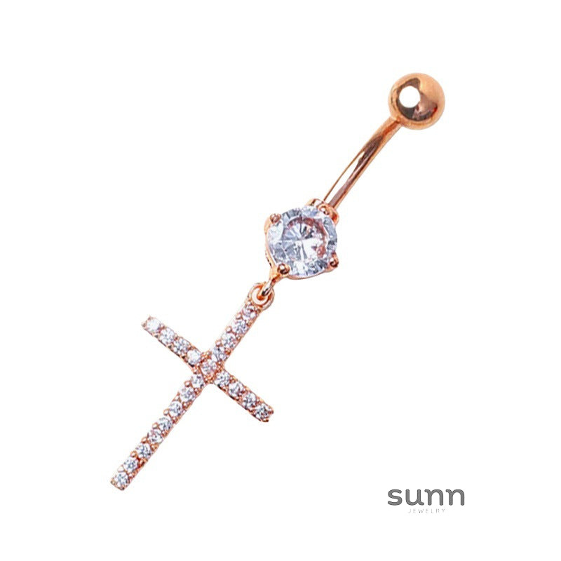 Catherine Zircon Cross Navel Ring [IS71DDVW]