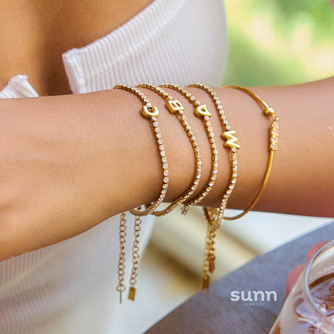 Cayleigh Rhinestone Initial Bracelet [6ZBSTKB3]