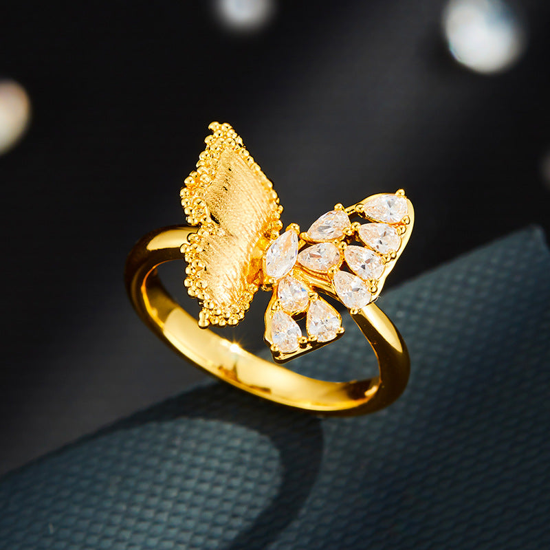 Cecelia Gold Butterfly Zircon Ring [FLU07B9I]