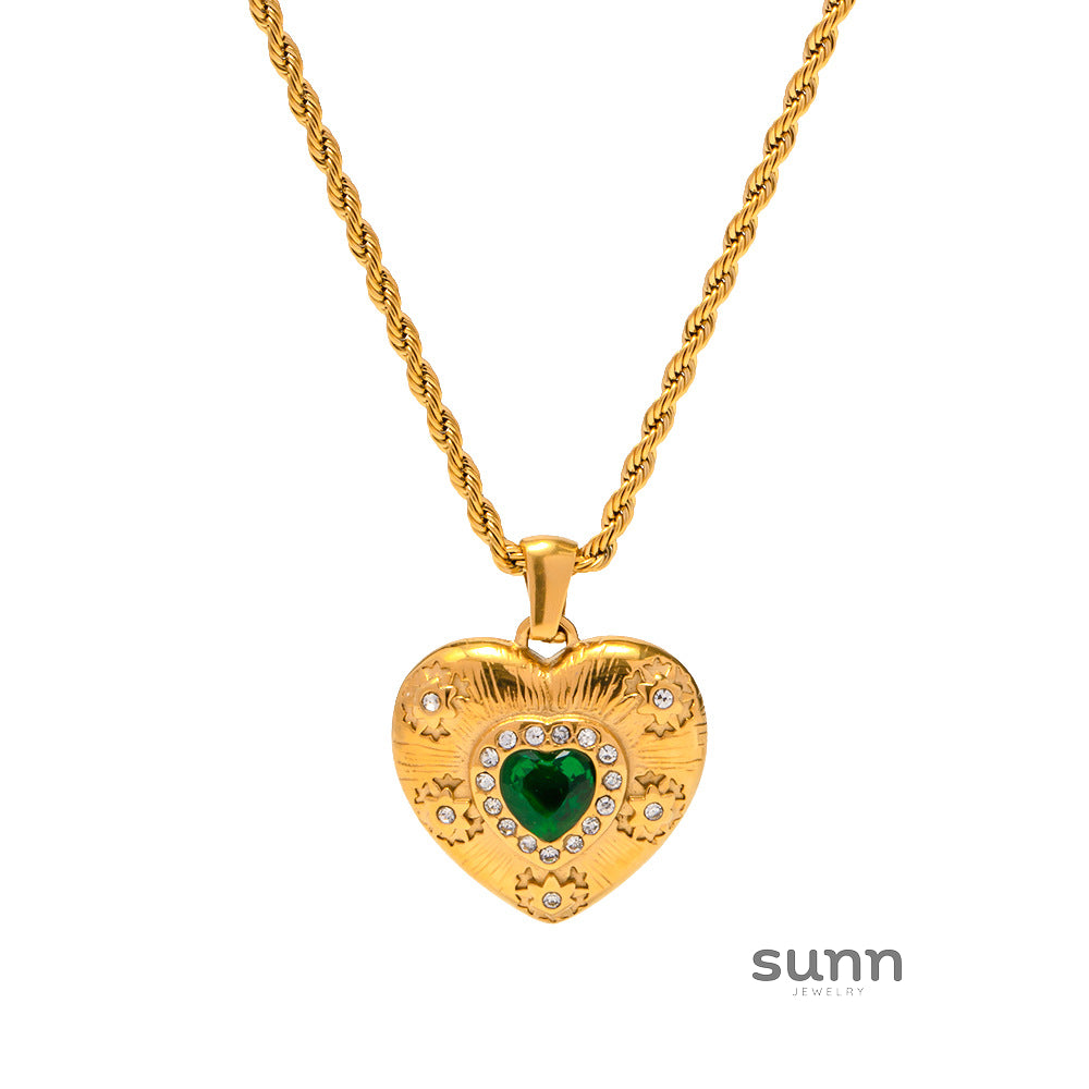 Cecily Zircon Heart Pendant Necklace [V3P50GK5]