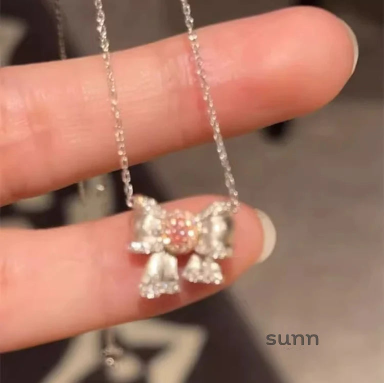 Celestine Pink Bow Pendant Necklace