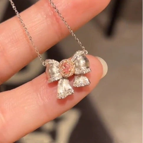 Celestine Pink Bow Pendant Necklace