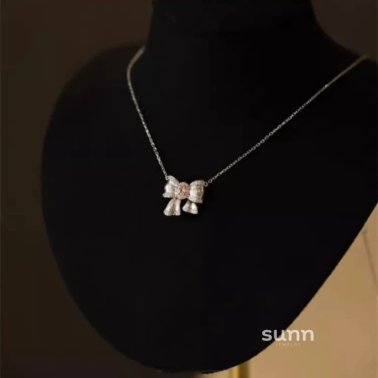 Celestine Pink Bow Pendant Necklace
