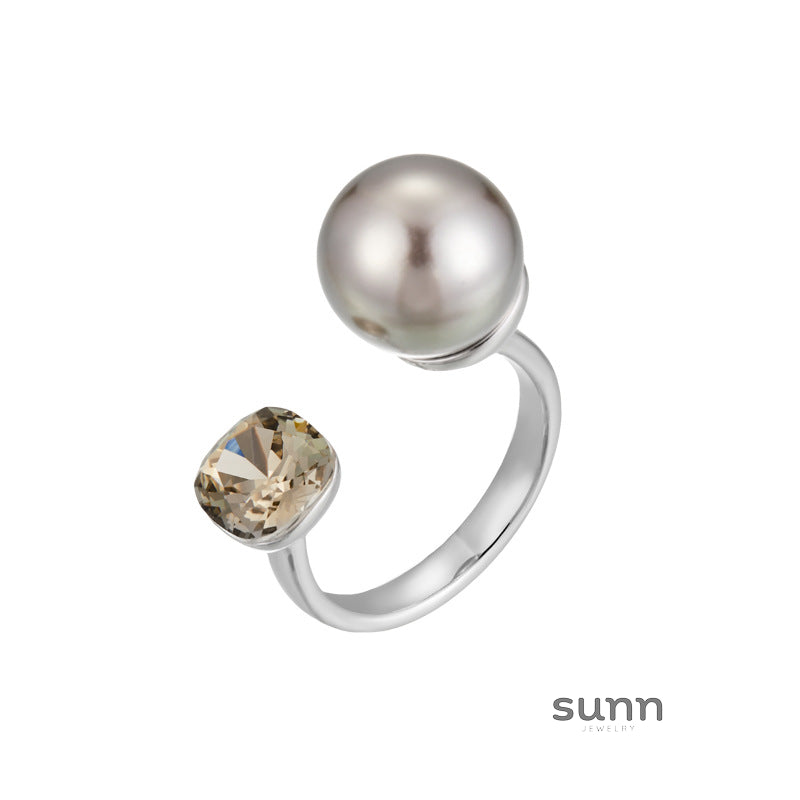 Cerenity Grey Pearl Open Ring [Y0QTLZJ8]