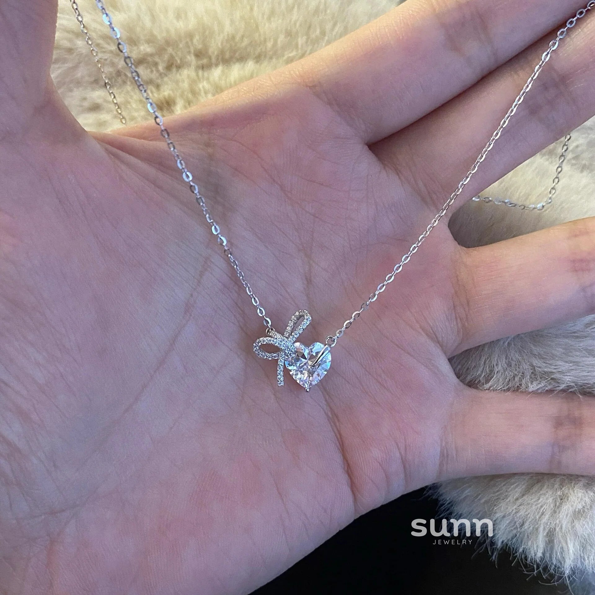 Chanelle Sterling Heart Bow Necklace