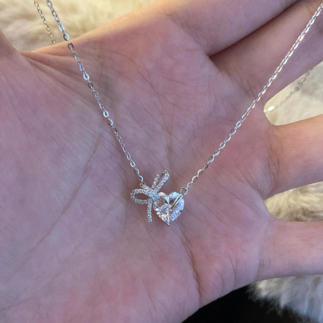 Chanelle Sterling Heart Bow Necklace