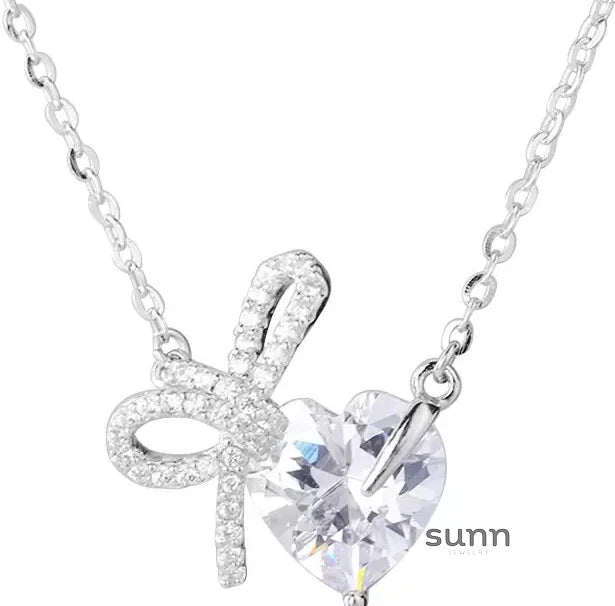 Chanelle Sterling Heart Bow Necklace
