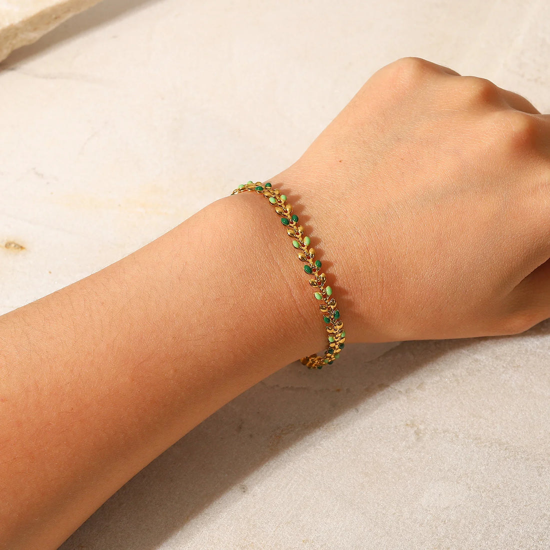 Channing Green Enamel Leaf Bracelet