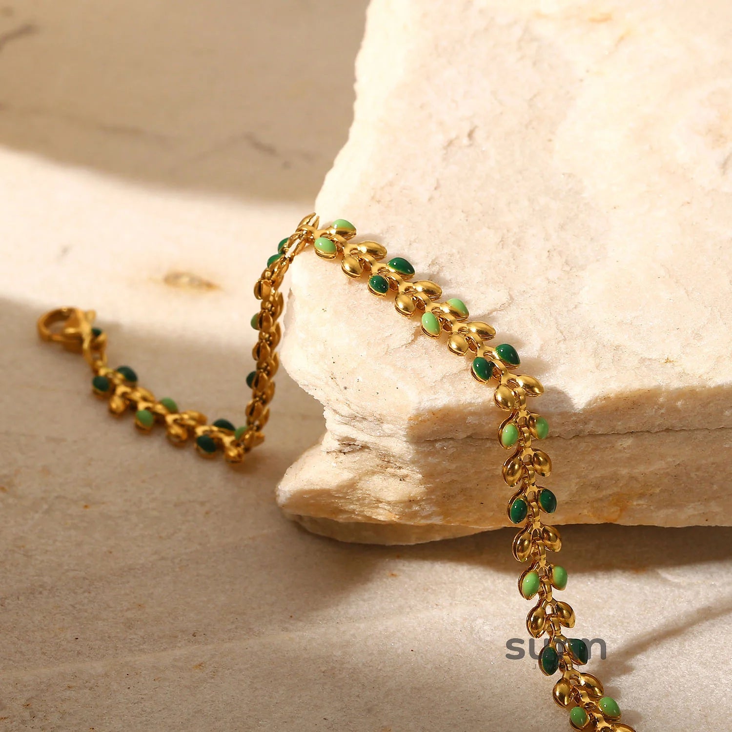 Channing Green Enamel Leaf Bracelet