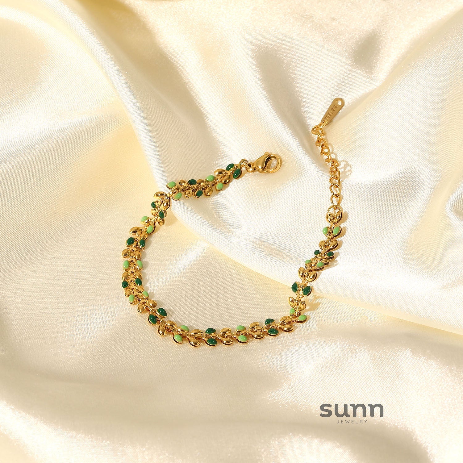 Channing Green Enamel Leaf Bracelet