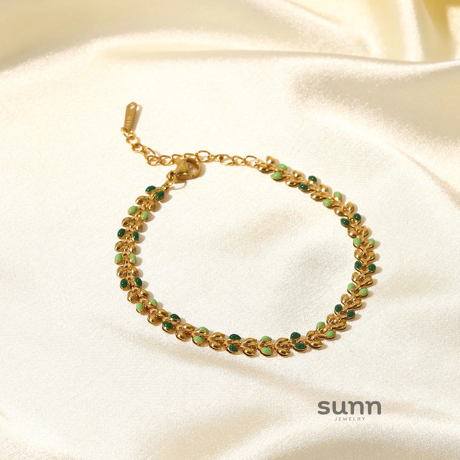 Channing Green Enamel Leaf Bracelet