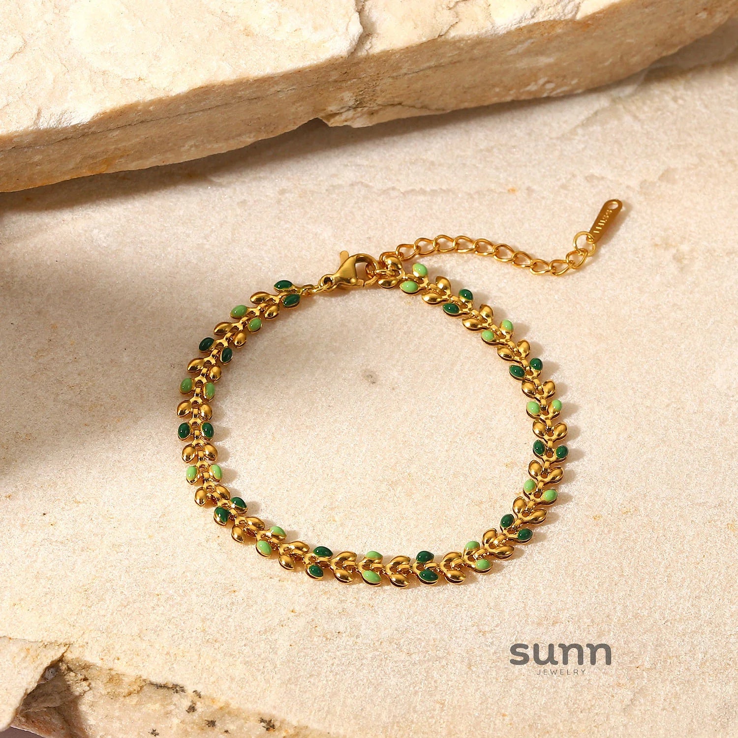 Channing Green Enamel Leaf Bracelet