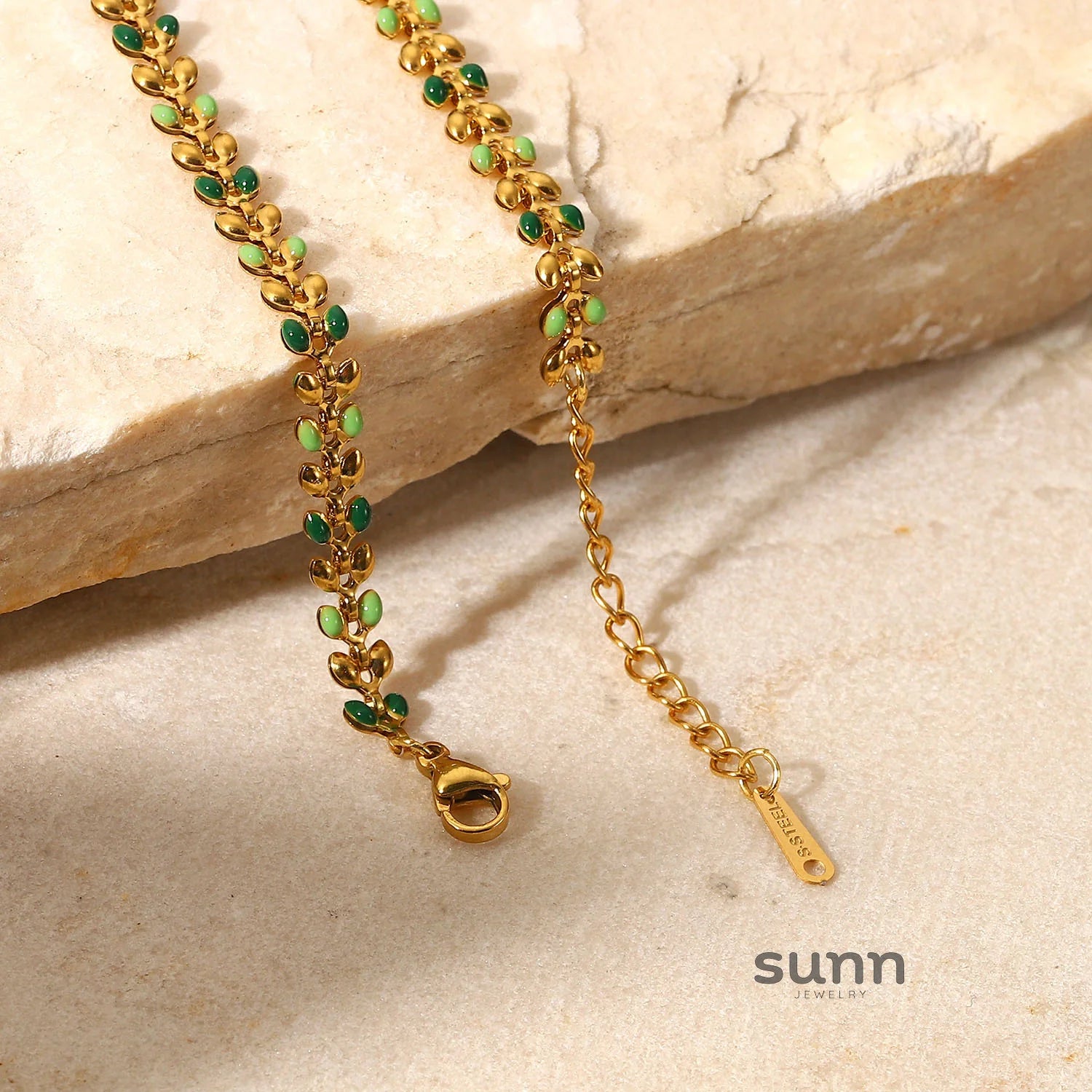 Channing Green Enamel Leaf Bracelet