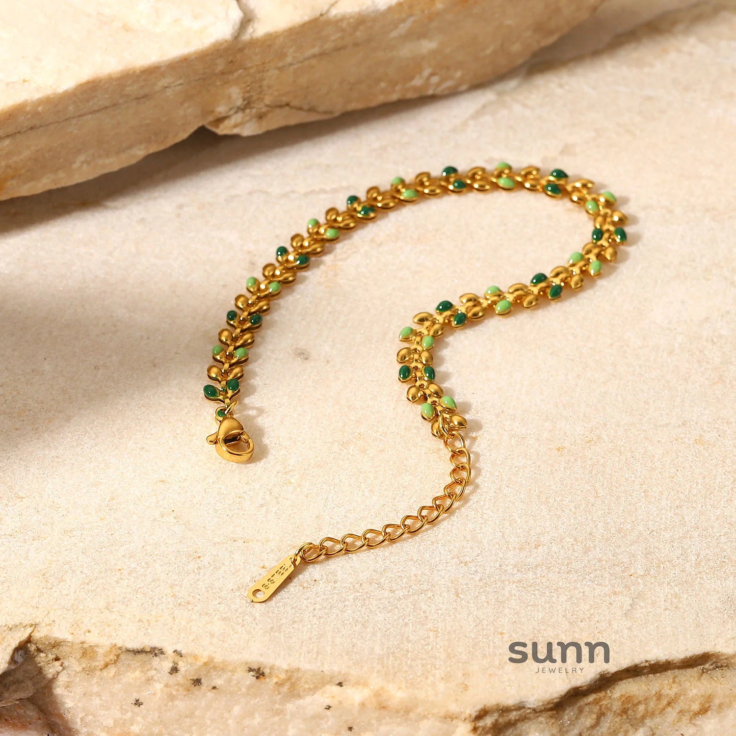 Channing Green Enamel Leaf Bracelet