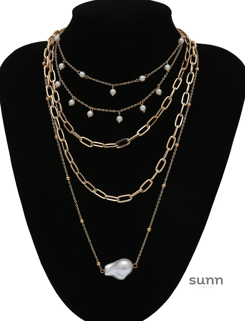 Charleston Layered Pearl Chain Necklace