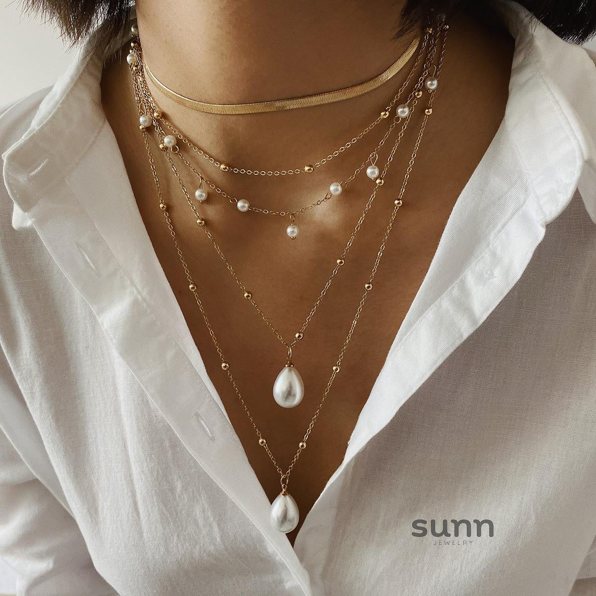 Charleston Layered Pearl Chain Necklace