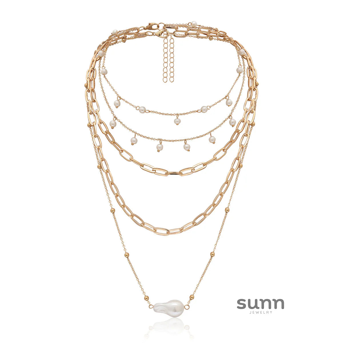 Charleston Layered Pearl Chain Necklace