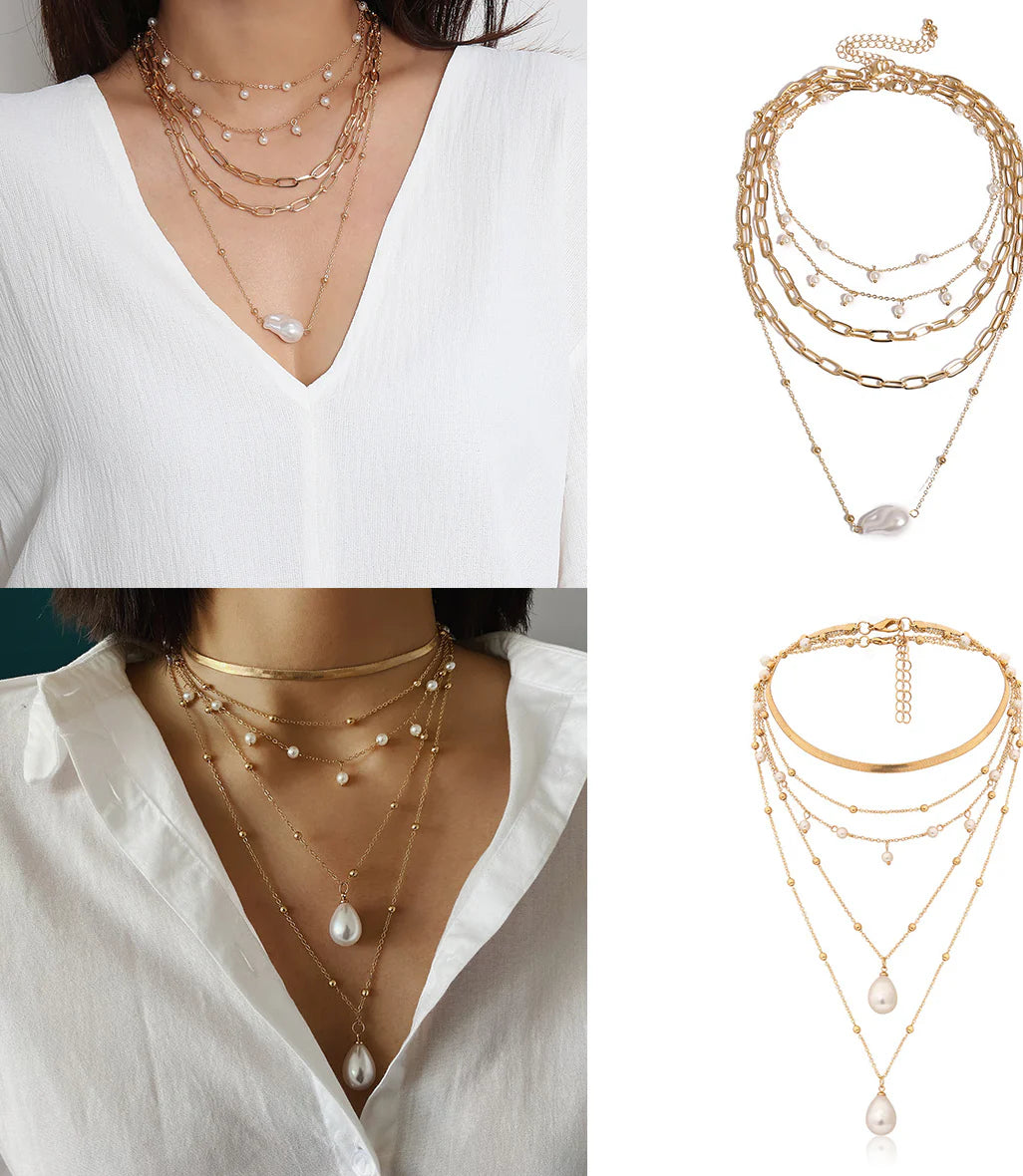 Charleston Layered Pearl Chain Necklace - Radiant Gold