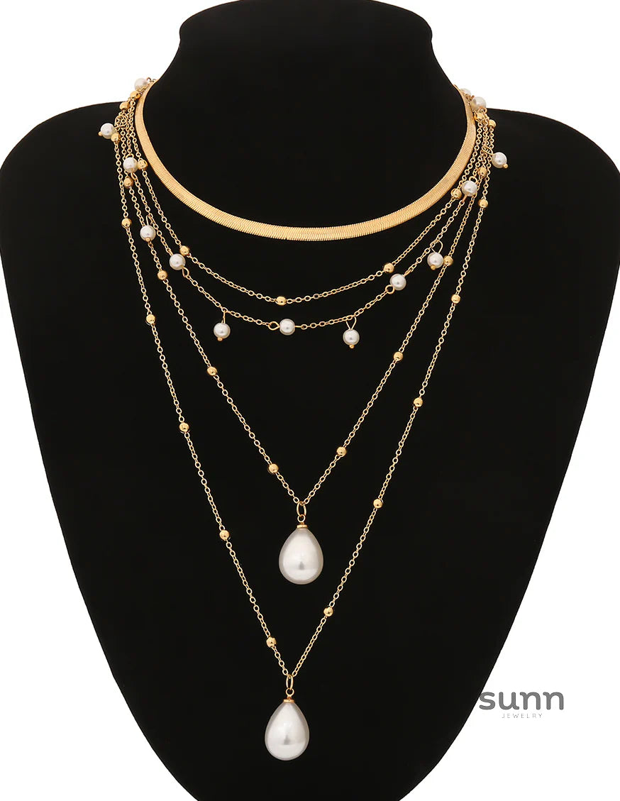 Charleston Layered Pearl Chain Necklace