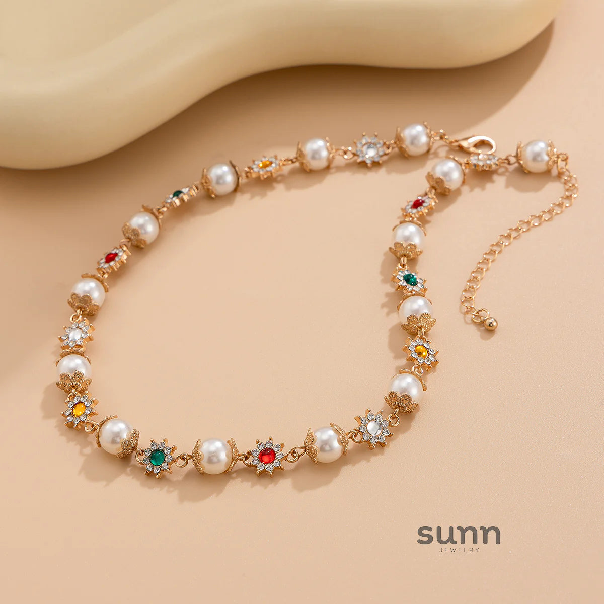 Charlie Rhinestone Flower Pearl Choker