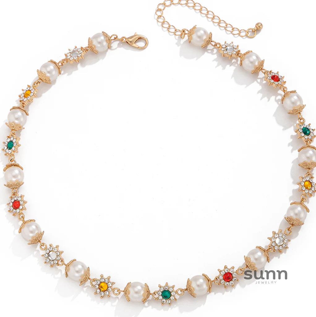 Charlie Rhinestone Flower Pearl Choker