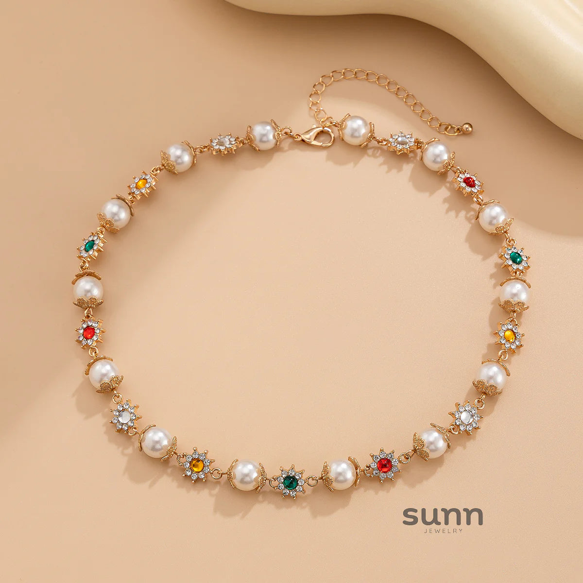 Charlie Rhinestone Flower Pearl Choker