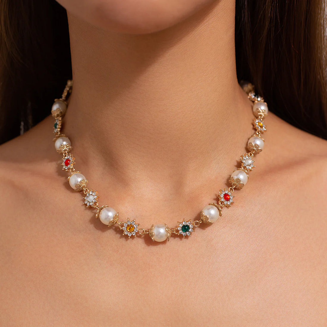 Charlie Rhinestone Flower Pearl Choker