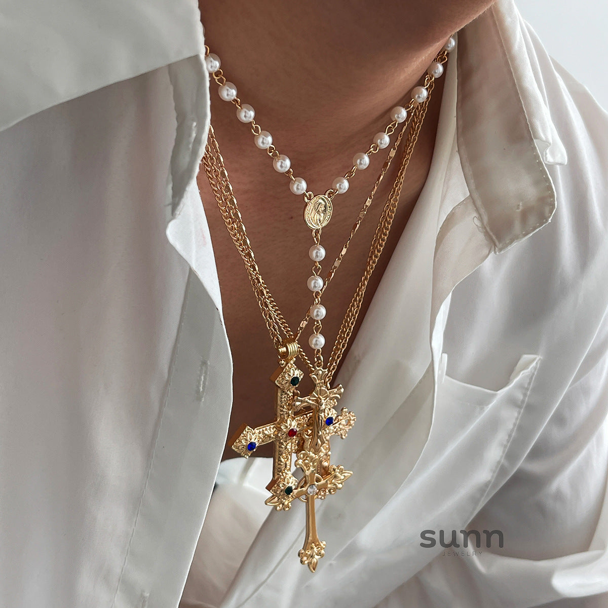 Cherry Men's Layered Cross Necklace [0ORHTO7I]