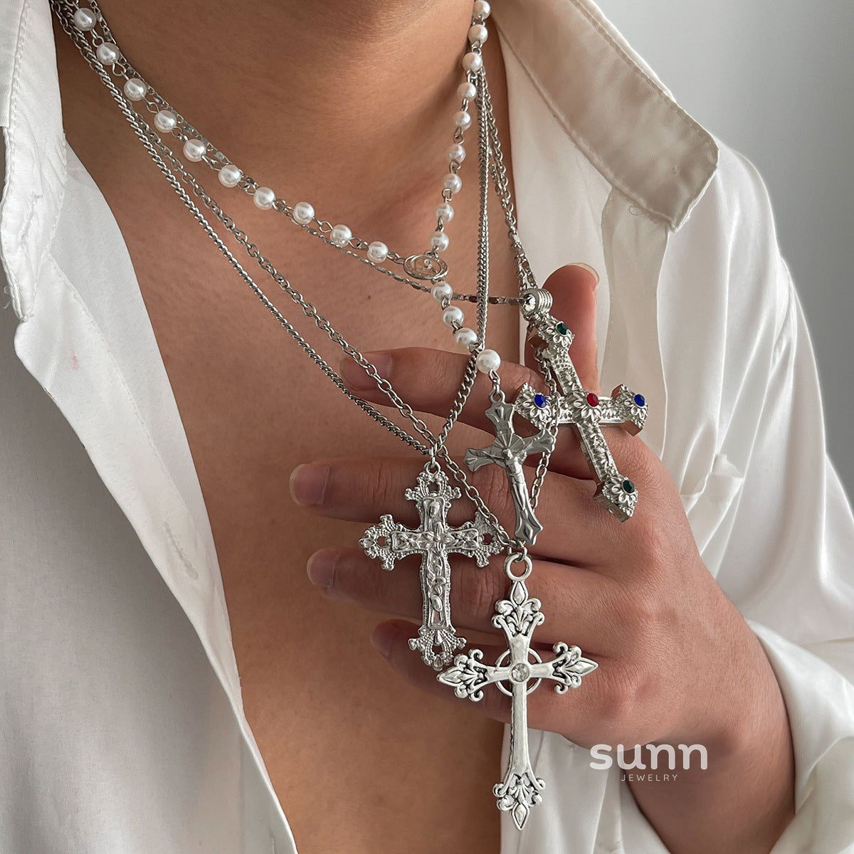 Cherry Men's Layered Cross Necklace [WL67ZLFZ]