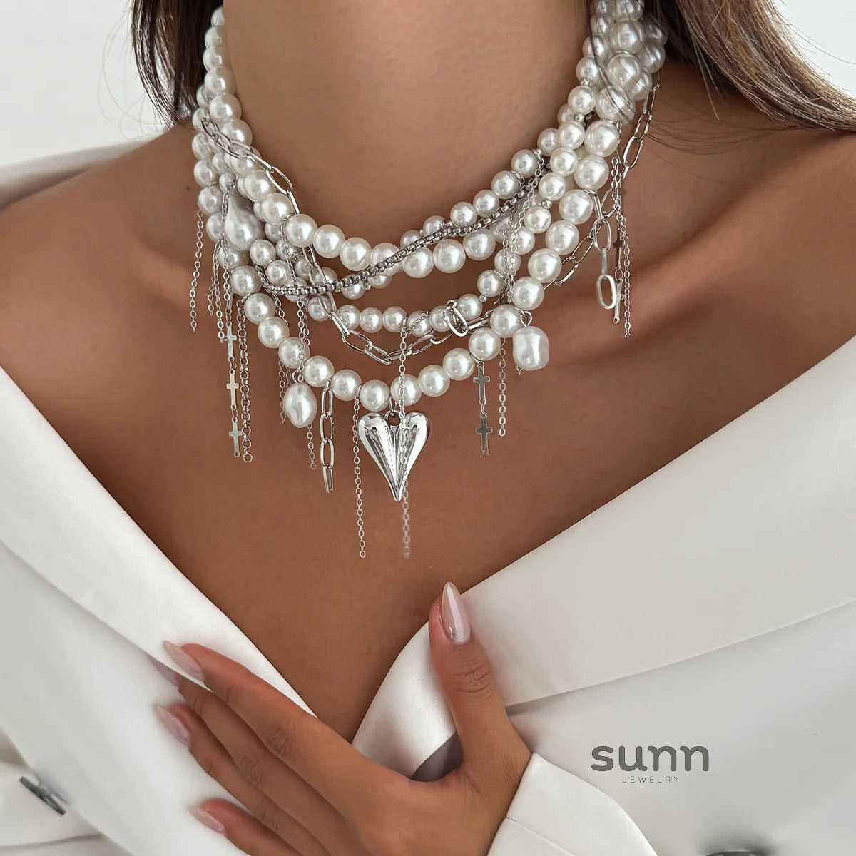 Chrislynn Faux Pearl Heart Necklace