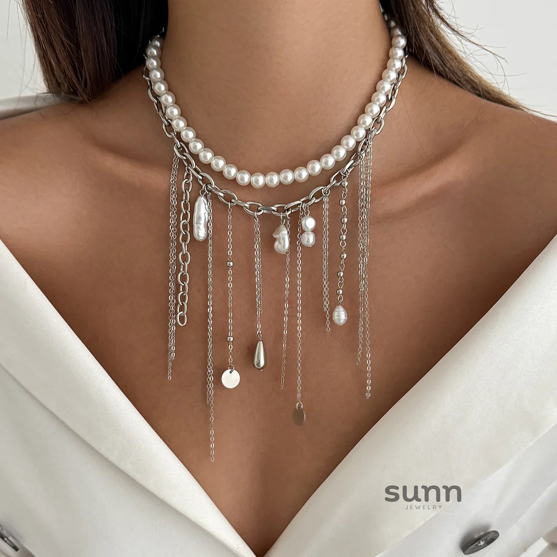 Chrislynn Faux Pearl Heart Necklace