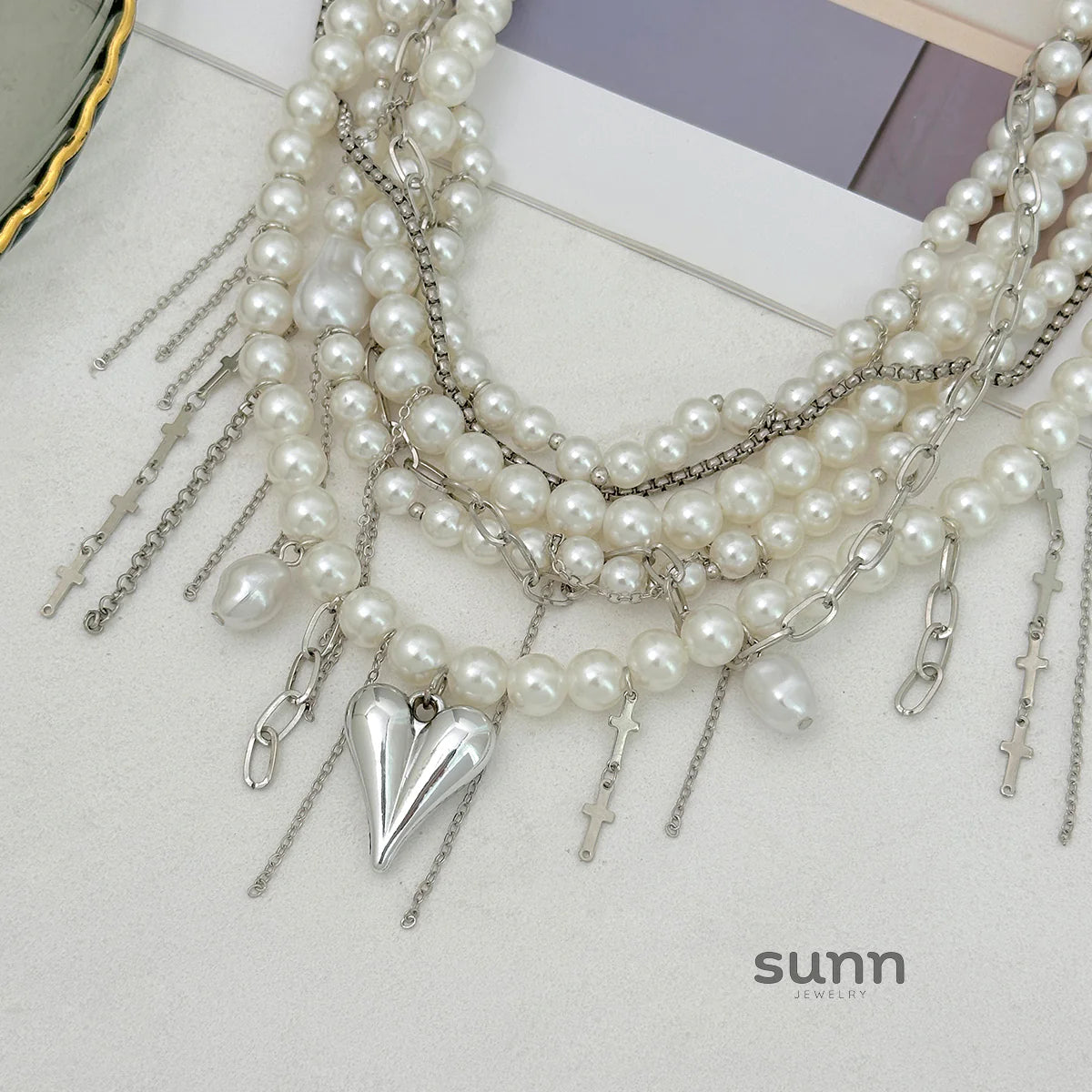 Chrislynn Faux Pearl Heart Necklace