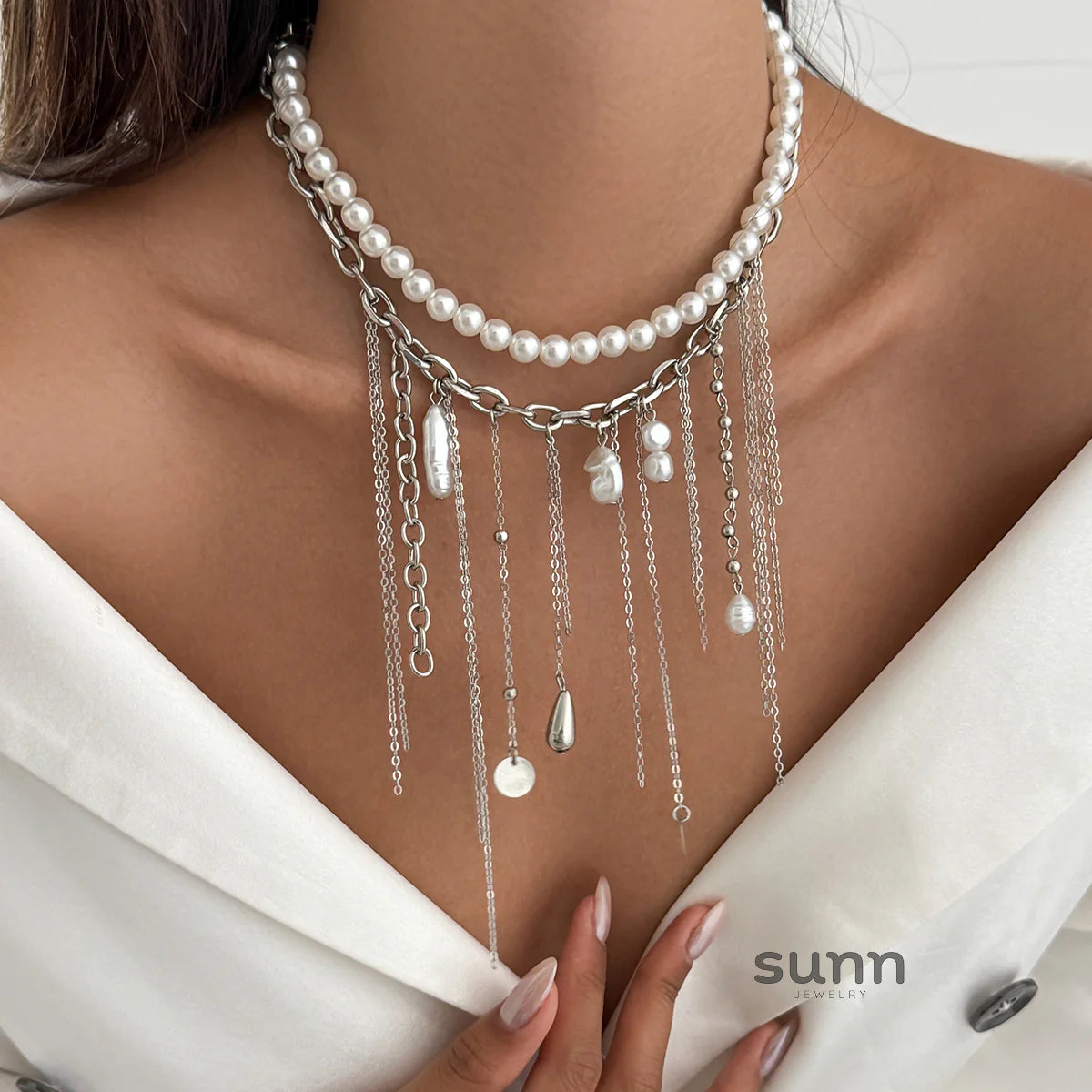 Chrislynn Faux Pearl Heart Necklace