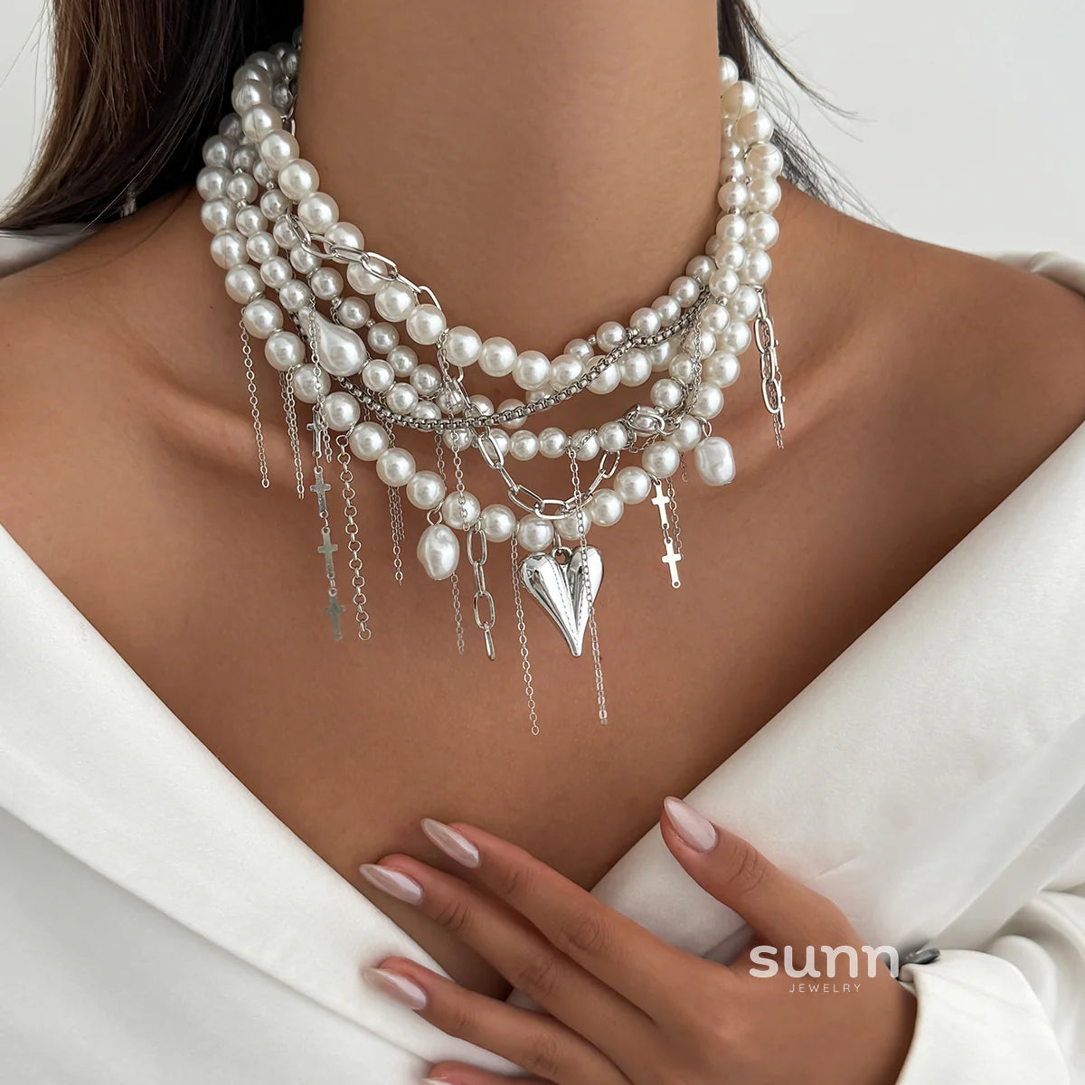 Chrislynn Faux Pearl Heart Necklace
