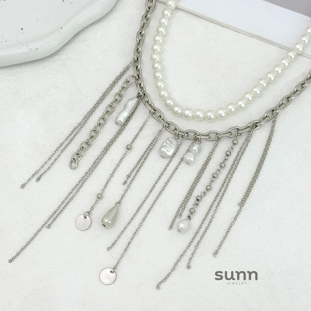 Chrislynn Faux Pearl Heart Necklace