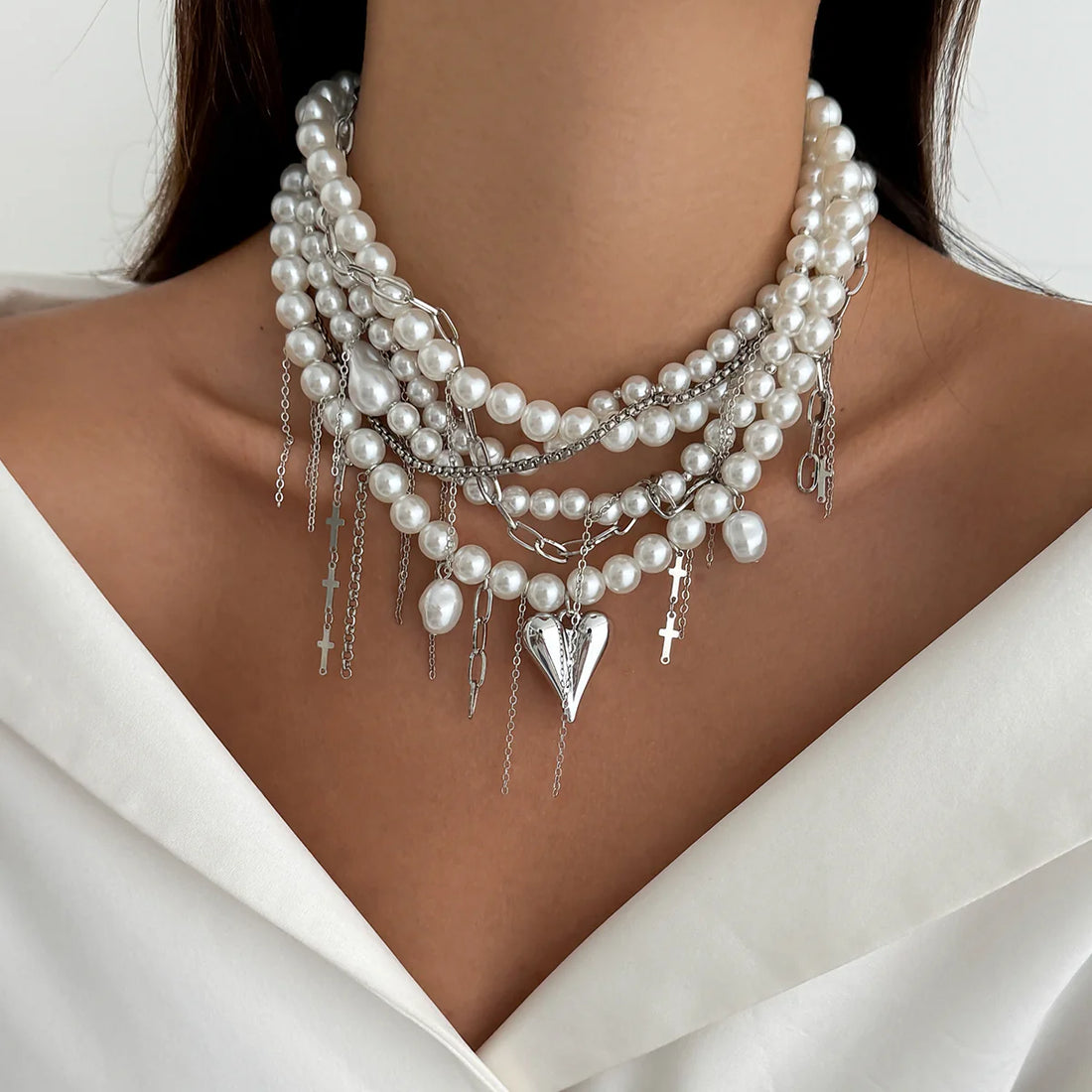 Chrislynn Faux Pearl Heart Necklace