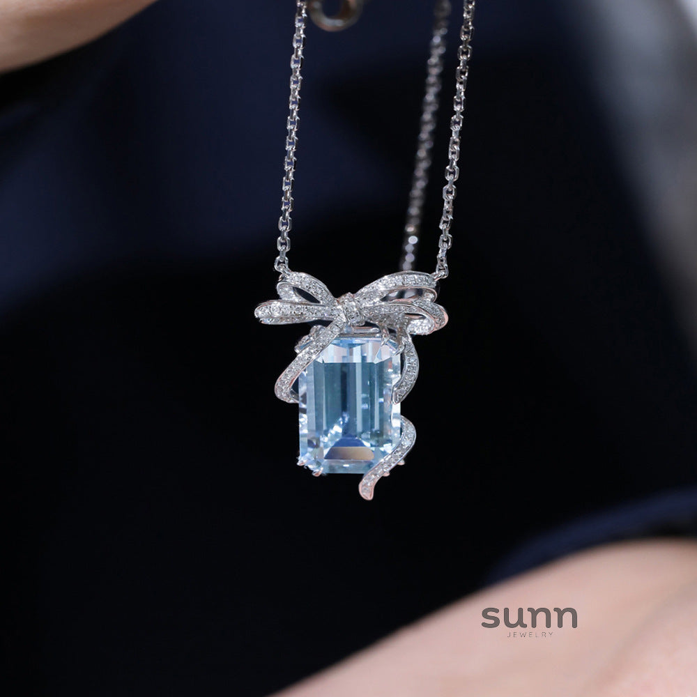 Cierra Aquamarine Bow Necklace [KANF2IN6]