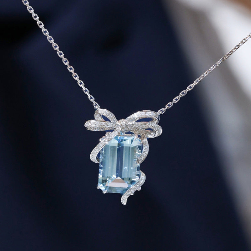 Cierra Aquamarine Bow Necklace [KANF2IN6]
