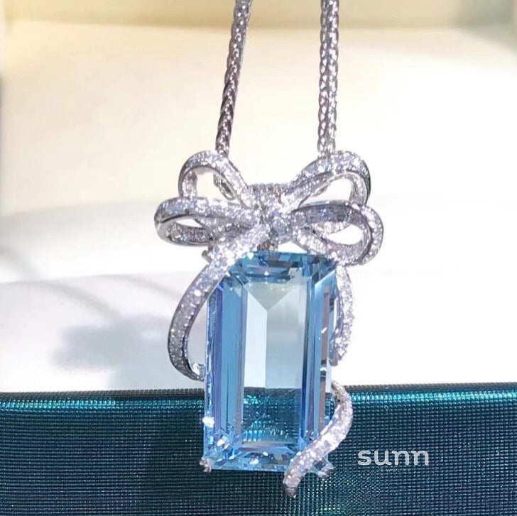 Cierra Aquamarine Bow Necklace [IP64IIPS]