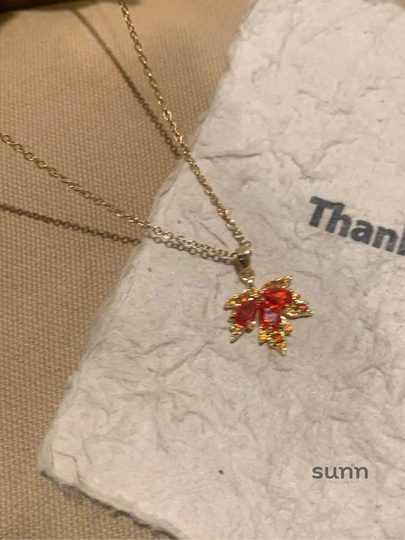 Clarity Ruby Maple Leaf Necklace