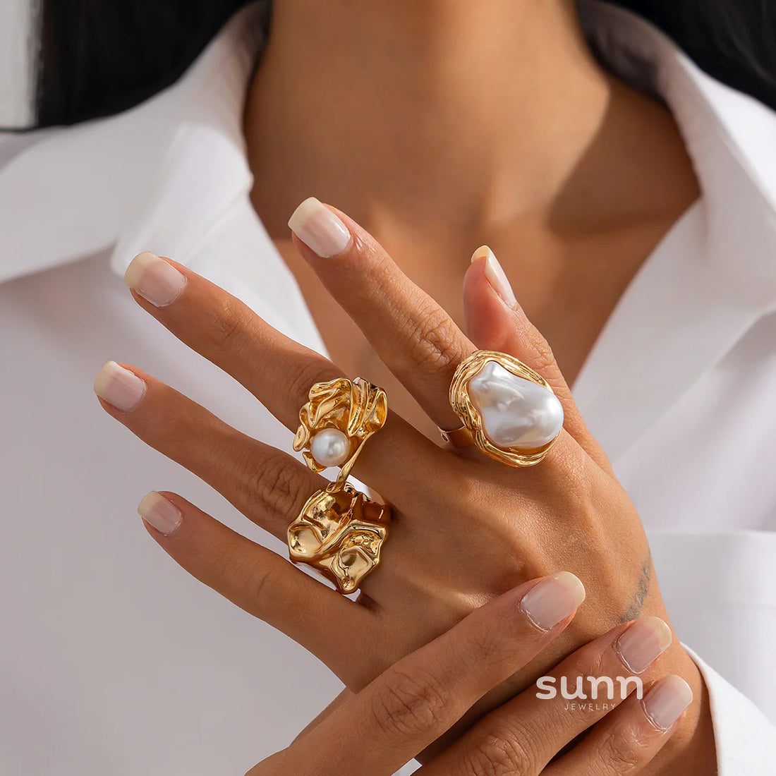 Cleopatra Baroque Pearl Ring Trio