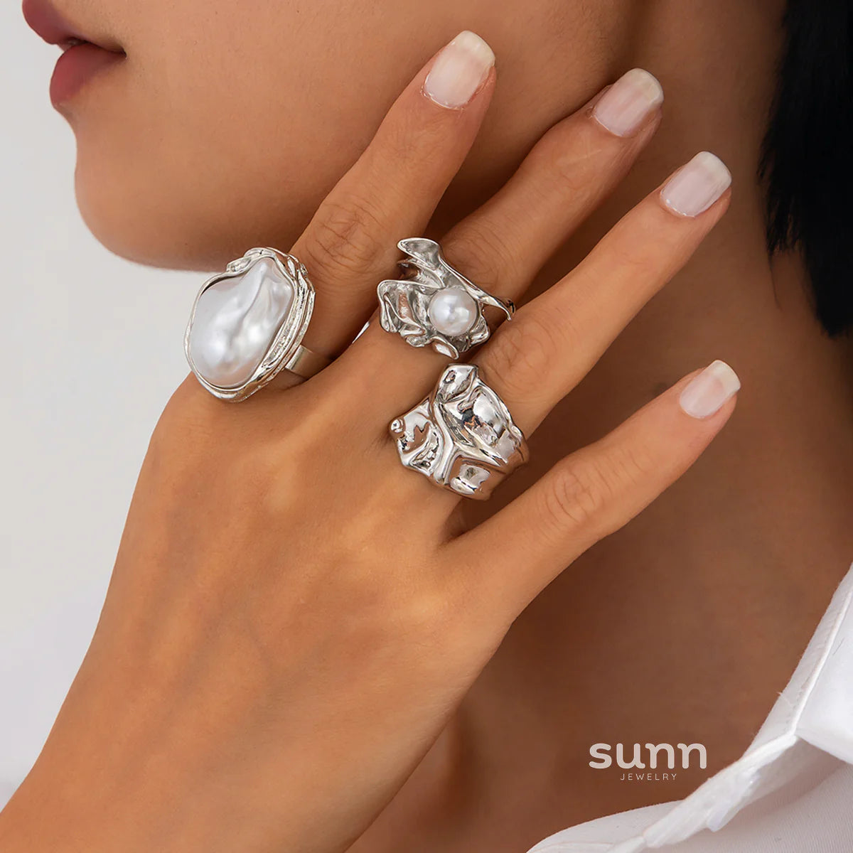 Cleopatra Baroque Pearl Ring Trio
